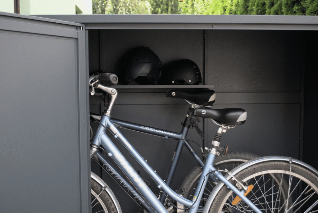 box rowerowy zewnętrzny z drzwiami parking magic box